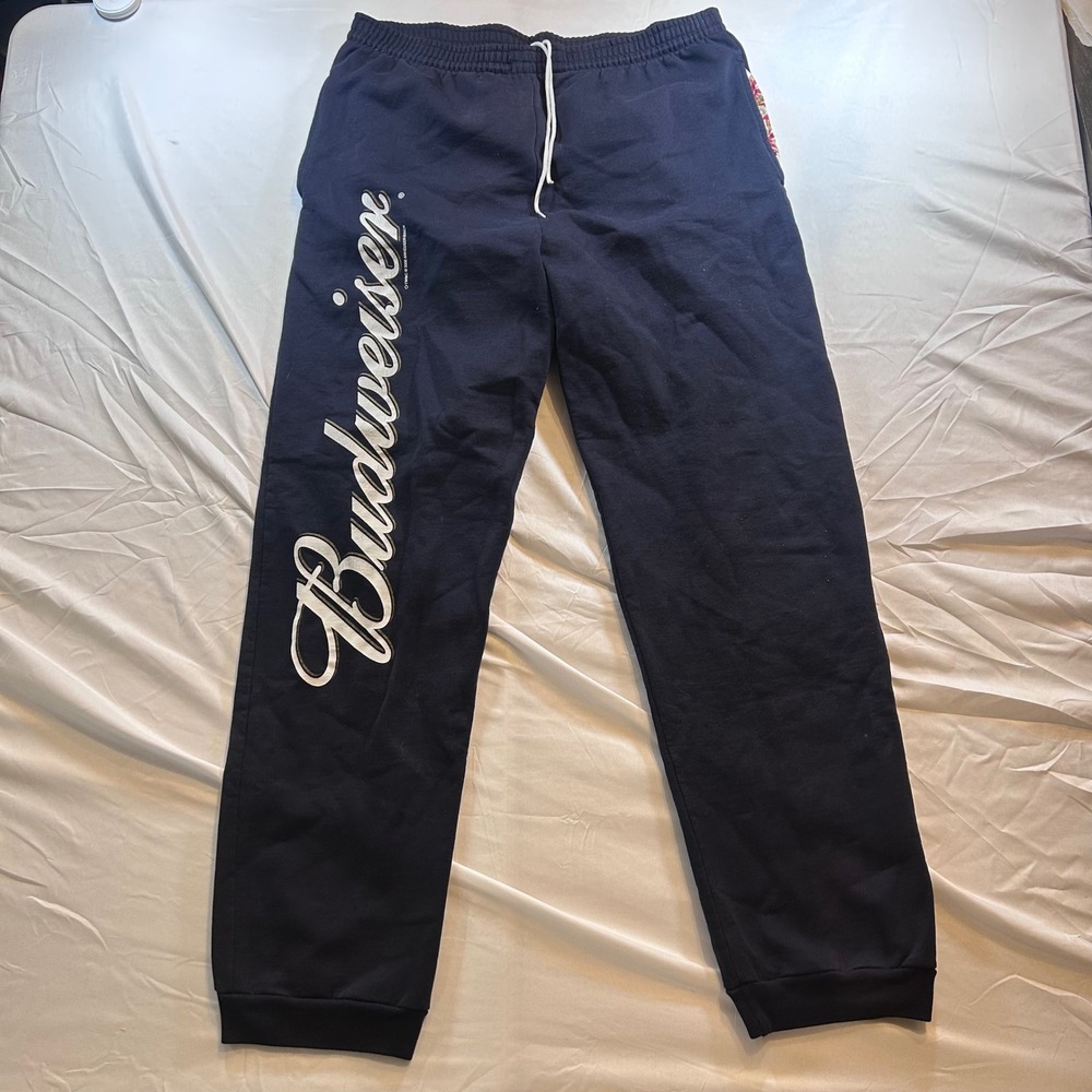 Budweiser Mens Navy Blue Fleece Sweatpants Logo Graphic Lounge Pants XL